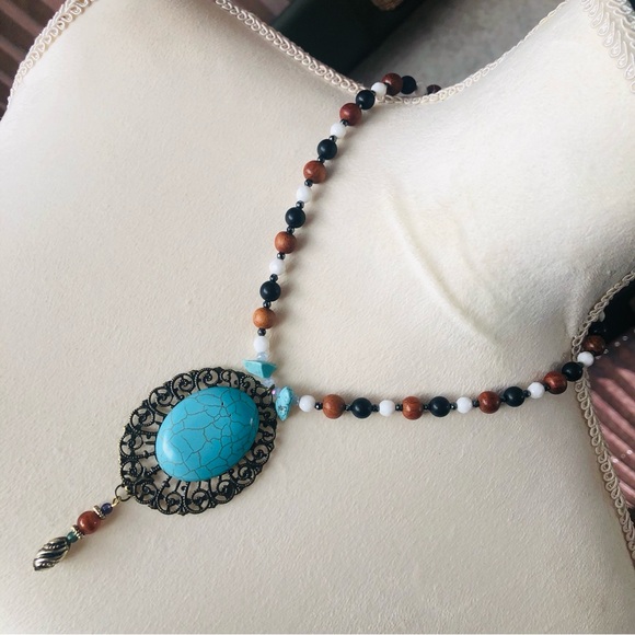 Handcrafted large howlite filigree pendant beaded necklace